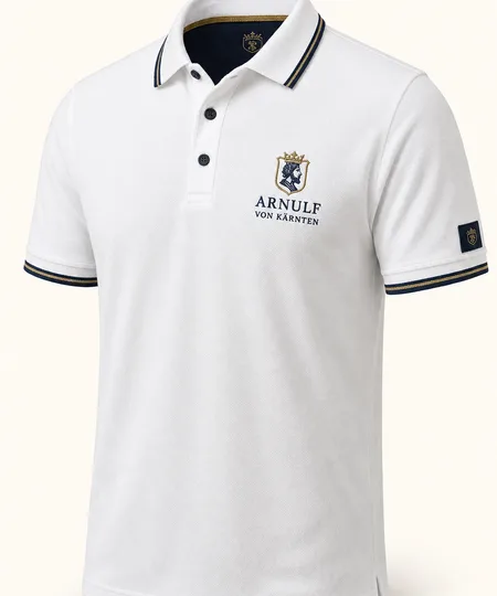 Weißes Piqué-Polo mit Kontraststreifen und gesticktem Logo