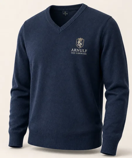 Marineblauer V-Pullover mit gesticktem Logo