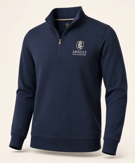 Marineblauer Zipper mit Stehkragen und gesticktem Logo