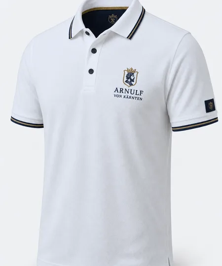 Weißes Piqué-Polo mit Kontraststreifen und gesticktem Logo