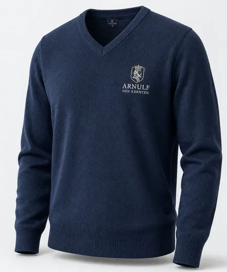 Marineblauer V-Pullover mit gesticktem Logo